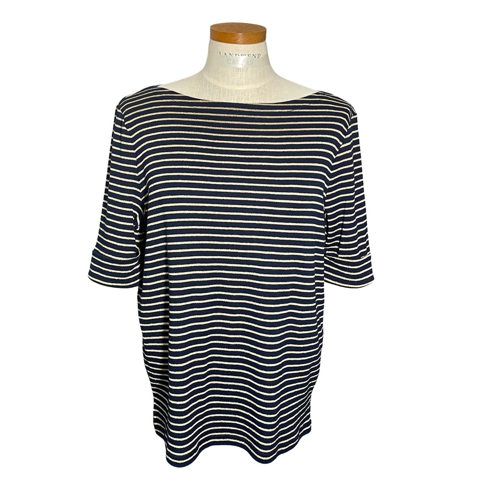 Lauren Ralph Lauren Black & Gold Striped Short Sleeve Knit Boat Neck Top Sz 1X